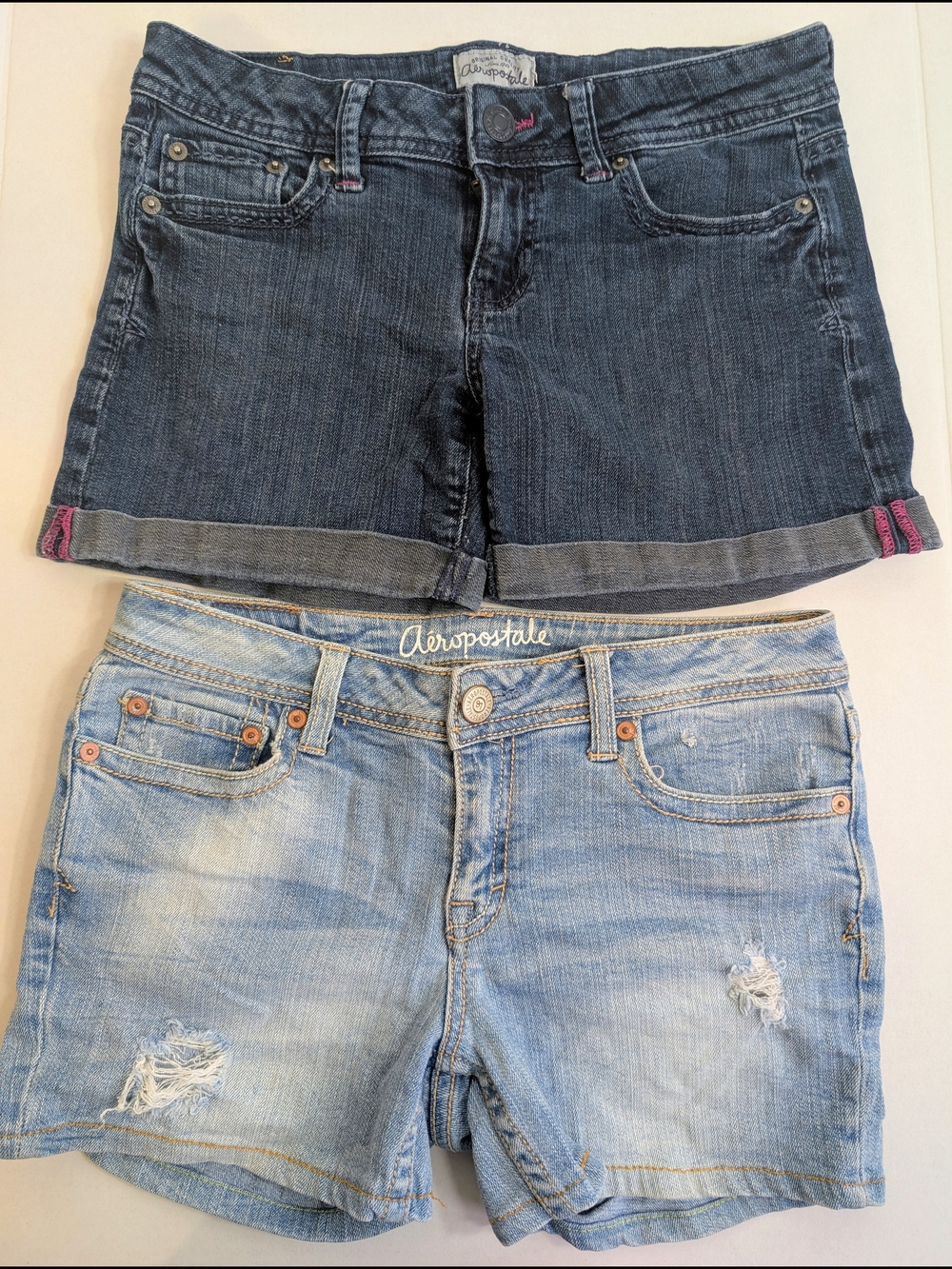 Aeropostale Y2K Denim Short Shorts Lot (Two) Distressed & Cuffed Size 2-4
